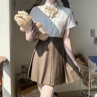 Uniform Preppy Black Dark Cyan Solid Color Skirt Box Pleated Skirt Pleated Skirt