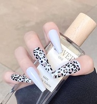 Long Coffin Press on Nails: 24PCS Black Splicing Acrylic Glue on Nails, Stick on Nails, Fake Nails F