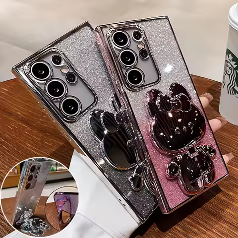 Glitter Mirror Rabbit Stand Holder Case For Samsung S25 S24 S23 Ultra Plus FE A56 A36 A26 A16 06 55 