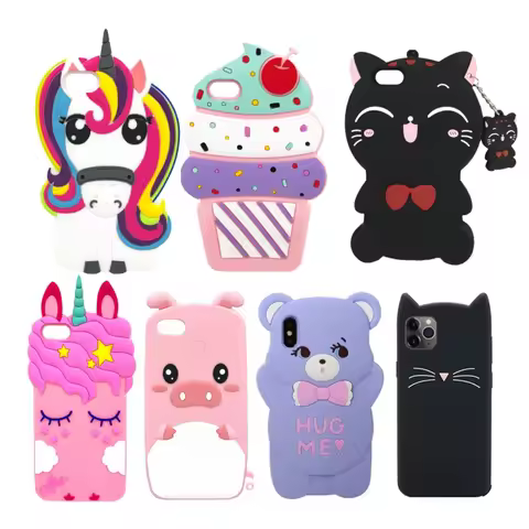 3D Cute Bear Unicorn Cat Rubber Case For iPhone 8 7 6 6S Plus Soft Silicone Cartoon Cover Back For i