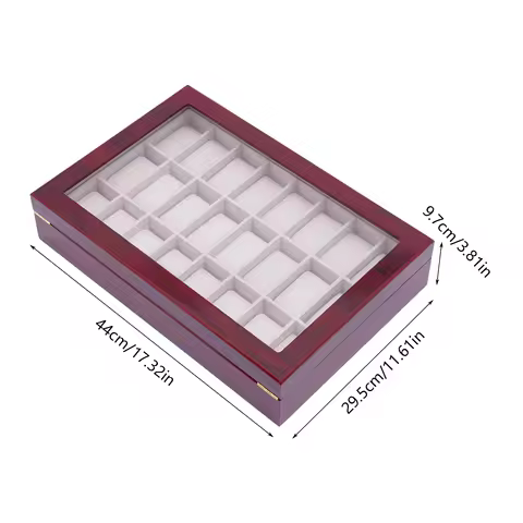 24-Slot Watch Box, MDF Watch Case with Glass Lid, Storage Box for Rings, Bracelets, Ideal Gift