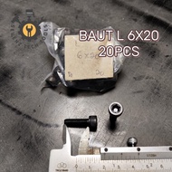 [20 PCS] 6X20MM BLACK STEEL L-BOLT / M6X20MM GENUINE STEEL L-BOLT / BLACK L-BOLT 6X20 PER 20 PCS