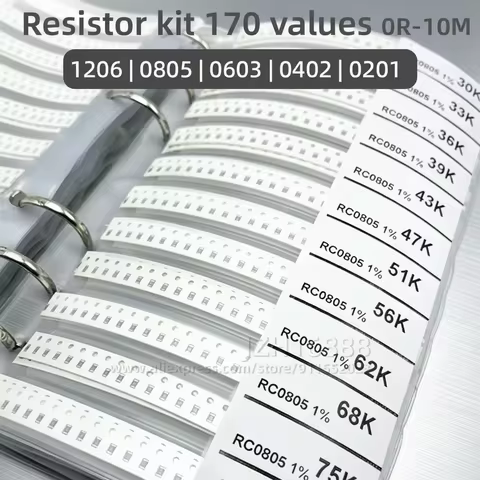 SMD Resistor Kit 170Values 0201 0402 0603 0805 1206 1% 0R-10M Ohm Assortment Sample Book Chip Resist