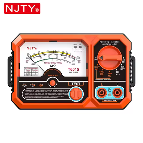 NJTY T6015 Pointer Insulation Resistance Meter AC/DC Voltage Detect 2000MΩ USB Rechargeable Megohmme