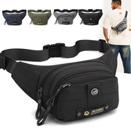 【MG】Beg Pinggang Lelaki Nylon Waterproof Waist Bag Solid Color Sewing Thread Detail Fits 9‑inch Devi