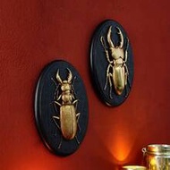 1pc Gold Beetle Series Decorative Hanging Ornament, Black Oval Frame Beetle Shaped ABS Resin Handcra