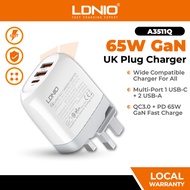 LDNIO A3511Q 65W GaN Super Fast Charging QC3.0 + PD 65W UK Charger with Type C to Type C Cable