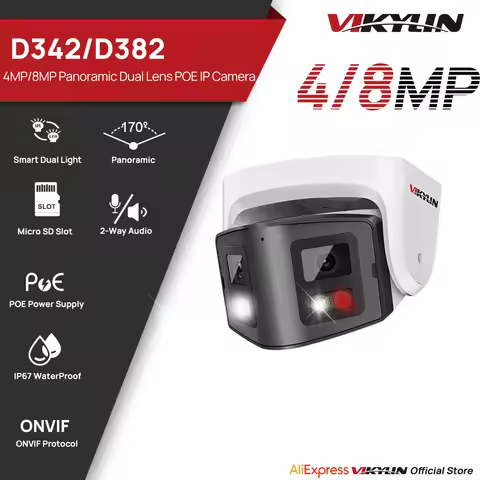 Vikylin Panoramic 4/8MP Dual Lens Smart Hybrid Light IP Camera Two-way Talk CCTV POE Security Camera