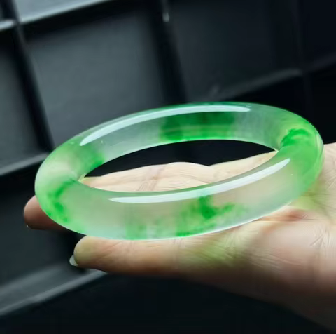Certified Natural Ice Green flowers Burmese Jade jadeite bracelet bangle 61mm