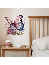 1入組個性化蝴蝶和花朵牆貼,適用於臥室床側、櫥櫃、冰箱、房間門、家用牆面裝飾貼紙,尺寸: 11.8''*11.8''