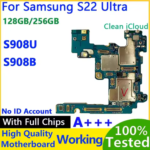 256GB Motherboard Accessories For Samsung Galaxy S22 Ultra 5G SM-S908U 128GB S908B S908BE Android Fu