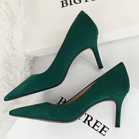 BIGTREE Shoes Suede Black Women Pumps High Heels Pointed Toe Women Heels 7Cm Ladies Shoes Office Sho