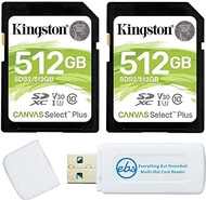 Kingston Canvas Select Plus 512GB SD Memory Card for Camera (2 Pack Bundle) SDXC Card Class 10 UHS-1 U3 100MB/s Read Speed (SDS2/512GB) Bundle with (1) Everything But Stromboli SD &amp; Micro Card Reader