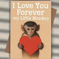 1pc Fun Monkey Valentine's Day Card - Beige Background With Red Hearts, "I Will Always Love You, My 