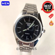 Seiko 5 Quartz Silver Strap Black Dial Stainless Steel Watch for Men