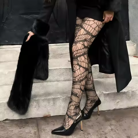 Y2K Women Gothic Lolita Harajuku Fishnet Stocking Women's Hollow Garter Gothic Dark Mesh Leggings Lo