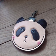 可愛害羞熊貓 gogoro 鑰匙包 純牛皮皮革套