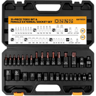 (Roy) ELEAD 31PC Torx Bit Socket Set Premium CR-V & S2 Alloy Steel Star T8-T70 & E-Torx E4-E24 High 