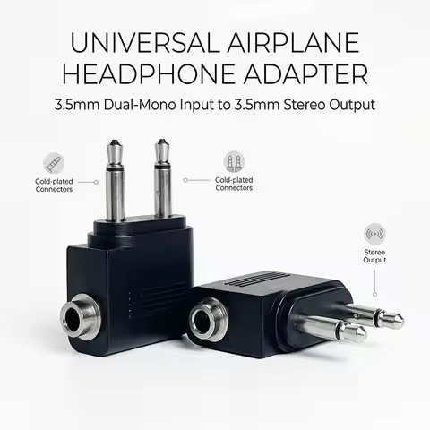 Airline Headphone Adapter, Dual 3.5mm Mono Plug to 3.5mm Stereo Jack Audio Converter for Airplane Tr
