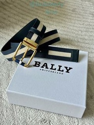 BALLY 巴利 Tamal 黑色條紋織帶金色扣男士皮帶 35mm