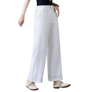 Women Casual Pants Elastic High Waist Buttons Zipper Fly Long Trousers with Pockets Solid Color Stra