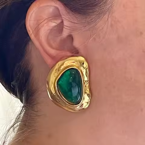 Uworld Retro Green Color Folded Earrings Large Metal Ear Studies Party Clothing Women's Accessories 