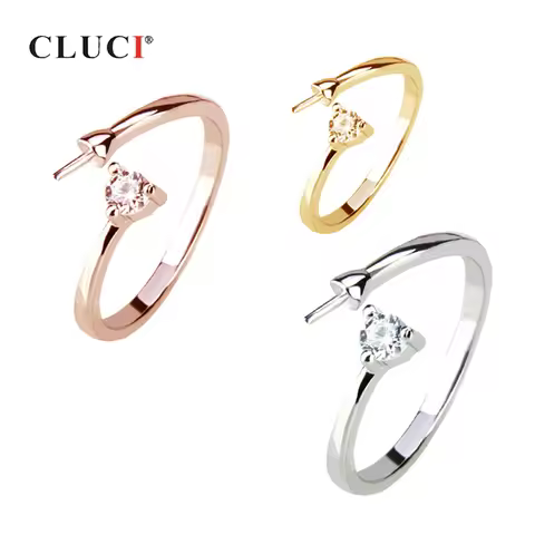CLUCI 925 Silver Simple Zircon Open Ring for Women Jewelry Silver 925 Sterling Pearl Ring Mounting A