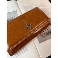 Women Retro Women Wallet Long Folding Oil Wax Multifunctional Japanese Korean Mobile Phone Bag Clutc