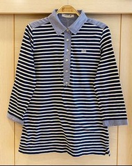 日本購入帶回 正品 日本製 LACOSTE 鱷魚牌 七分袖條紋襯衫上衣（女）