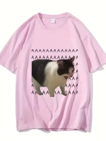 Funny Fashion Meme Sad Crying Cat Printed Men's and Women's Casual Comfortable Pure Cotton T-shirt M