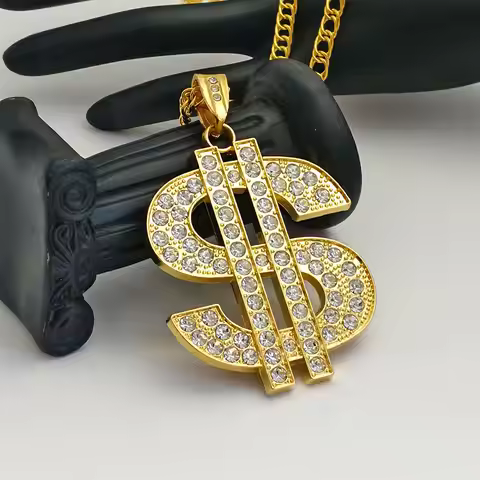 FTCY Gold Color Plated Chain for Men with Dollar Sign Pendant Necklace Hip Hop Dollar Necklace Music