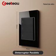 Geeteau Household Electrical Wall Switch 3Gang2Way Brazil Standard White Black Tempered Glass Panel 