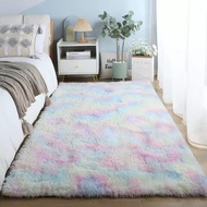 HBTE Nordic Carpet INS Style Gradient Silk Wool Tie-Dye Carpet Foldable Long Wool Carpet Bedroom Bed
