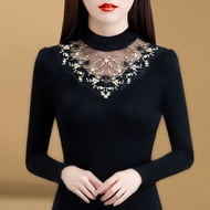 Autumn New Style Korean Lace Gauze T-Shirt Women Fashion All-Match Bottoming Shirt