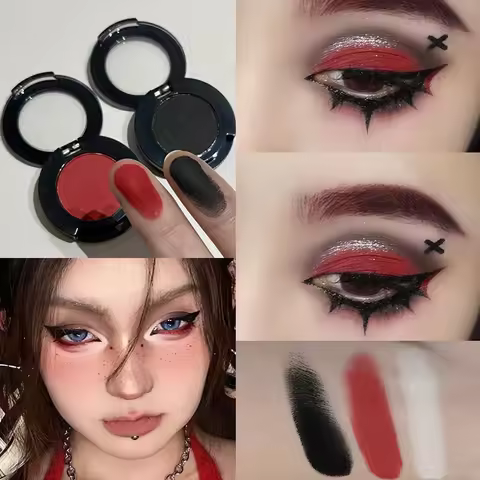 White Black Red Single Eyeshadow Palette Matte Highlighter Powder Palette 2 in 1,Tear Trough & Face
