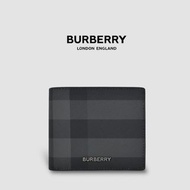 👜Burberry Check and Leather Bifold Wallet 品牌字母徽標 經典格紋雙摺皮夾｜炭灰色｜對折｜黑色衍縫縫線｜6卡｜短夾｜錢夾｜錢包｜環保皮革｜官網同步在售款｜男女通