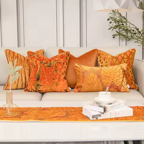 Luxury Orange Velvet Cushion Cover Home Decor Throw Pillow Case for Sofa Bedroom Hotel 30x50 45x45 5