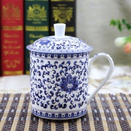 Jingdezhen Ceramic Tea Cup with Lid Bone China Office Cup Conference Cup Blue White Porcelain Cup HT