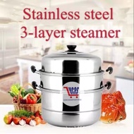 ♞,♘,♙3 Layer Stainless Steamer (28cm) 3 Layer Steamer Siomai Steamer Stainless Steel Cooking Pot