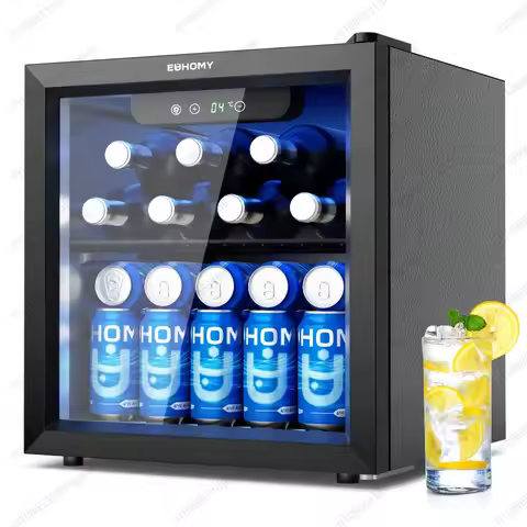 EUHOMY Mini Fridge Portable Cooler Compact Beverage Wine Beer Cocktails Glass Door For Party Dorm Ho