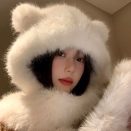 BUNNY HAT WOMEN'S SCARF BUNNY FUR HAT WOMEN'S WINTER FUR SCRAF HAT WOMEN'S WINTER