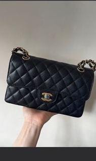 Chanel 23cm cf classic flap bag  黑金牛皮 晶片款 全新