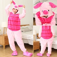 สัตว์ Piglet กิกูรูมิชิ้นเดียวผู้ใหญ่วัยรุ่นผู้หญิงผู้ชายชุดนอนผ้าสักหลาดตลกนุ่มอบอุ่นโดยรวม Onepiec