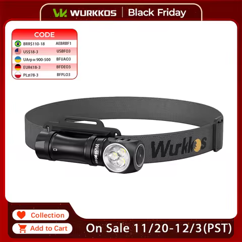Wurkkos HD10 Headlamp Rechargeable 14500 IP68 Mini EDC 1200Lm 3* 90 CRI LEDs + 3* RGB Aux LEDs Andur