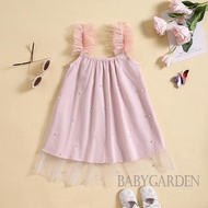 6 Months--4 Years Baby Girl Summer Sleeveless Dress Tulle Shoulder Strap Pearl Decoration A-line Sli