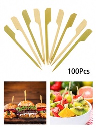 100入組竹簽食品點心牙籤,寬平扁的竹木拔板牙籤適用於雞尾酒、棉花糖、水果、烤肉、飲料燒烤