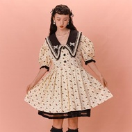 法式方領碎花洋裝女新款設計感a字約會裙