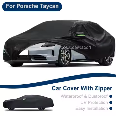 Outdoor Full Vehicle Cover For Porsche Taycan - Side Zipper Design, Waterproof Dustproof Sun Protect