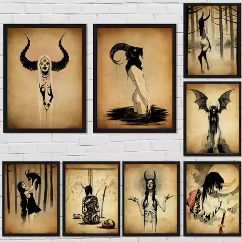 A Friend of The Devil,Heretic,Witch Wall Art Canvas Painting Decorative Vintage Poster and Prints fo