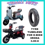 3.00-8 TAYAR UNTUK BASIKAL ELEKTRIK 3RODA TUBELESS ELETRIC BIKE TYRE REPLACEMENT TAYAR BASIKAL ELETR